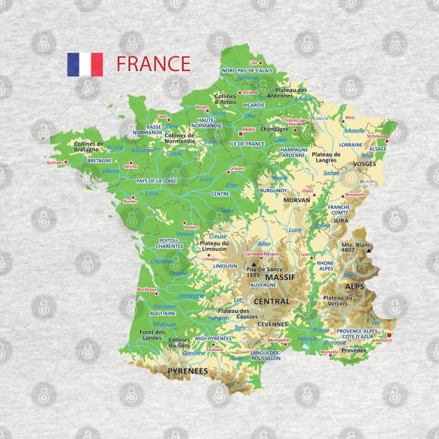 Geographic Map of France by AliJun